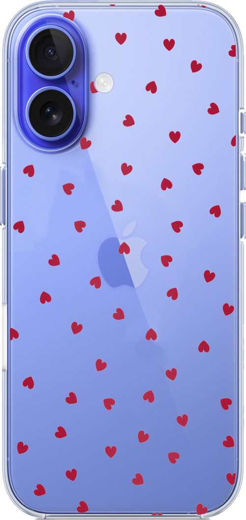 iPhone 16 Uyumlu Kırmızı Kalpler Tasarımlı Baskılı Silikon Kılıf
