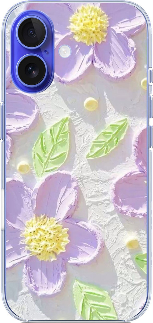 iPhone 16 Uyumlu Mor Papatyalar Sulu Boya Baskılı Silikon Kılıf