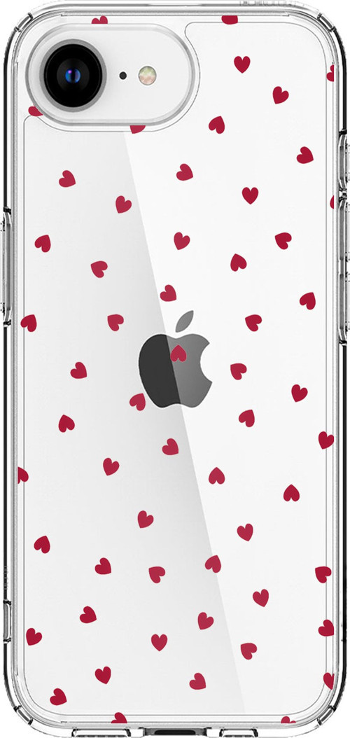 iPhone 16E - 17E Uyumlu Kırmızı Kalpler Tasarımlı Baskılı Silikon Kılıf