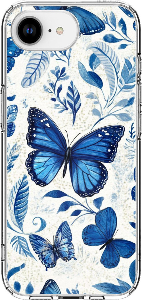 iPhone 16E - 17E Uyumlu Mavi Kelebekler Baskılı Silikon Kılıf