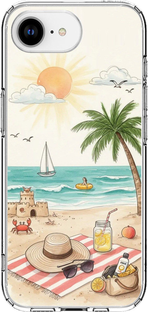 iPhone 16E - 17E Uyumlu Sulu Boya Sahil ve Deniz Manzaralı Baskılı Silikon Kılıf