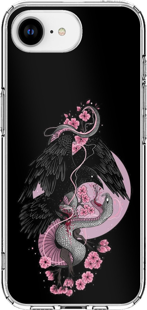 iPhone 16E - 17E Uyumlu Pembe Siyah Yılan Baskılı Silikon Kılıf