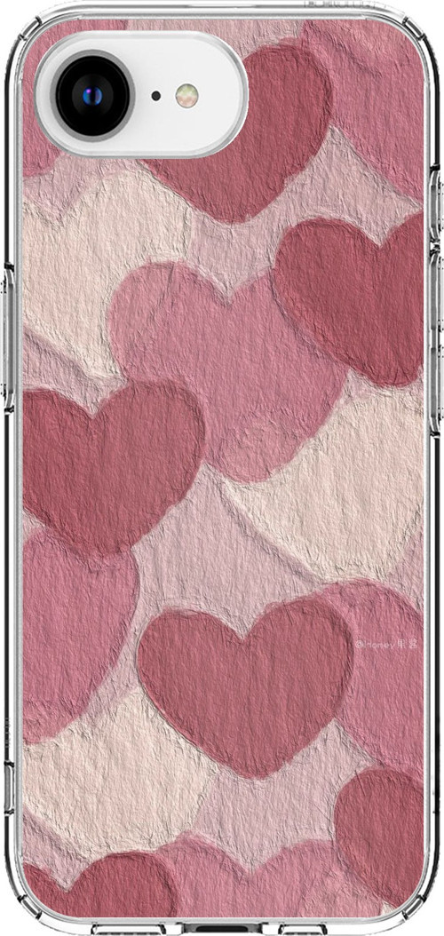 iPhone 16E - 17E Uyumlu Pastel Gül Kurusu ve Pembe Kalpli Baskılı Silikon Kılıf