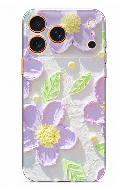 iPhone 17 PRO MAX Uyumlu Mor Papatyalar Sulu Boya Baskılı Silikon Kılıf