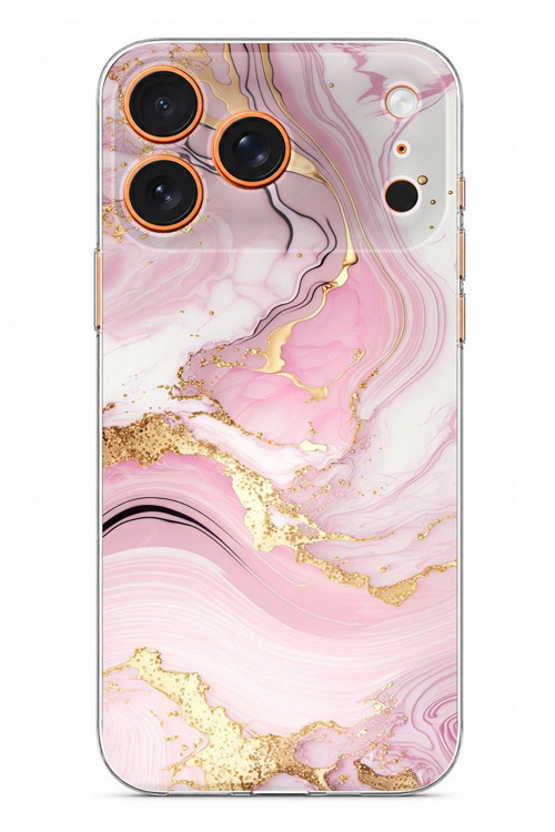 iPhone 17 PRO MAX Uyumlu Pembe Mermer Baskılı Silikon Kılıf
