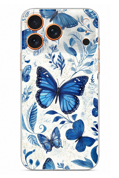 iPhone 17 PRO MAX Uyumlu Mavi Kelebekler Baskılı Silikon Kılıf
