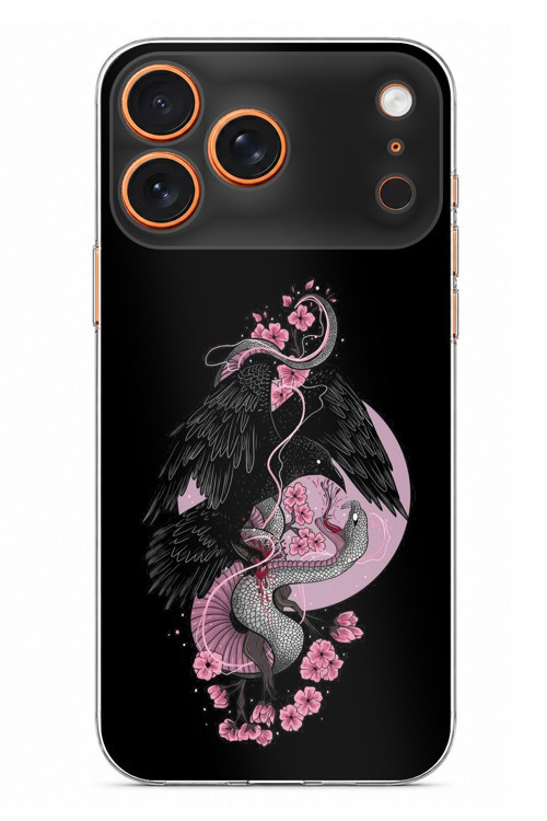 iPhone 17 PRO MAX Uyumlu Pembe Siyah Yılan Baskılı Silikon Kılıf