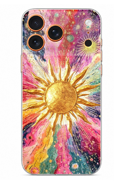 iPhone 17 PRO MAX Uyumlu Psikedelik Galaksi ve Güneş Desenli Baskılı Silikon Kılıf