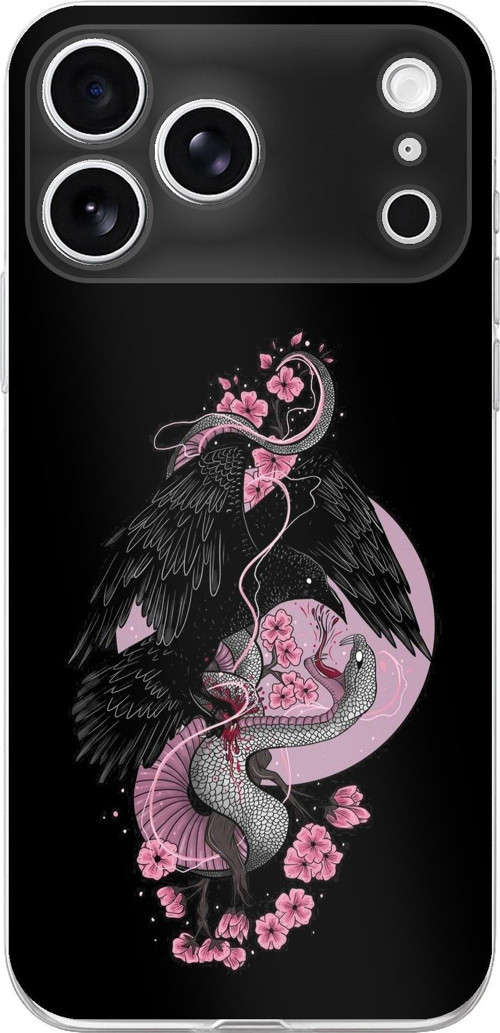 iPhone 17 PRO Uyumlu Pembe Siyah Yılan Baskılı Silikon Kılıf