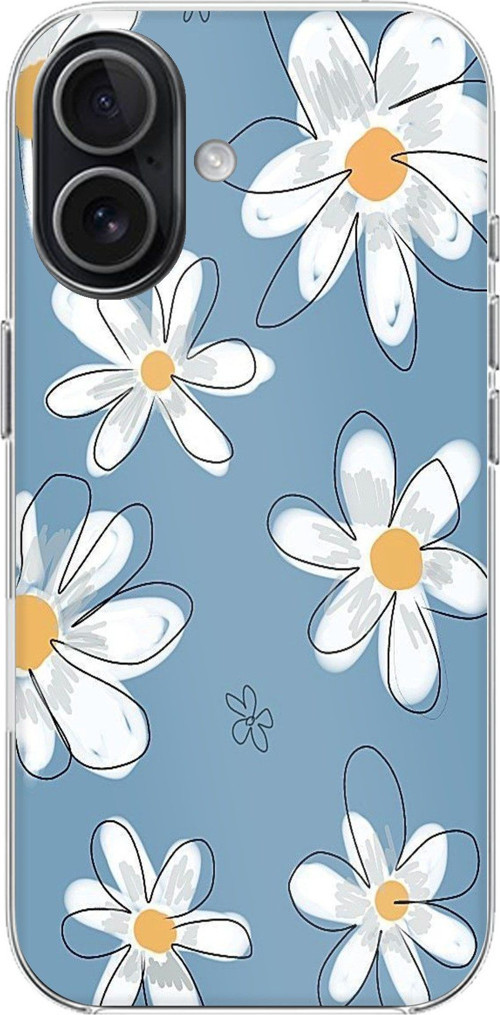 iPhone 17 Uyumlu Mavi Papatya Bahçesi Baskılı Silikon Kılıf
