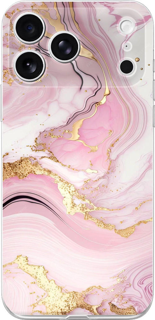 iPhone 17 PRO Uyumlu Pembe Mermer Baskılı Silikon Kılıf