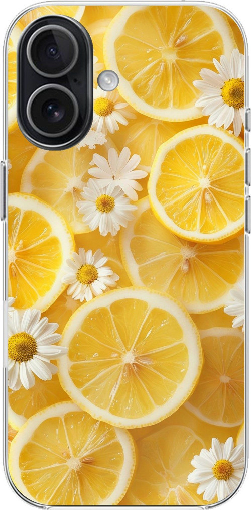 iPhone 17 Uyumlu Limon Dilimleri ve Papatya Desenli Baskılı Silikon Kılıf