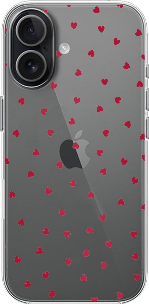 iPhone 17 Uyumlu Kırmızı Kalpler Tasarımlı Baskılı Silikon Kılıf