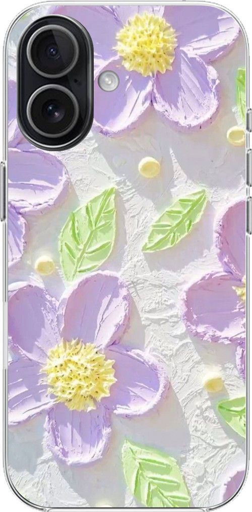 iPhone 17 Uyumlu Mor Papatyalar Sulu Boya Baskılı Silikon Kılıf