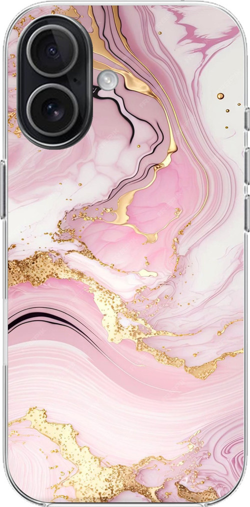 iPhone 17 Uyumlu Pembe Mermer Baskılı Silikon Kılıf