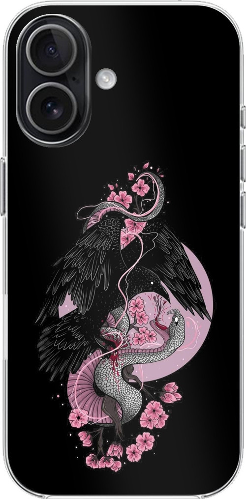 iPhone 17 Uyumlu Pembe Siyah Yılan Baskılı Silikon Kılıf