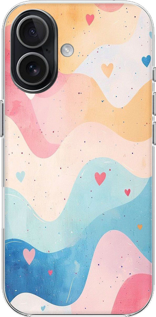 iPhone 17 Uyumlu Pastel Renkli Dalgalı ve Kalp Baskılı Silikon Kılıf