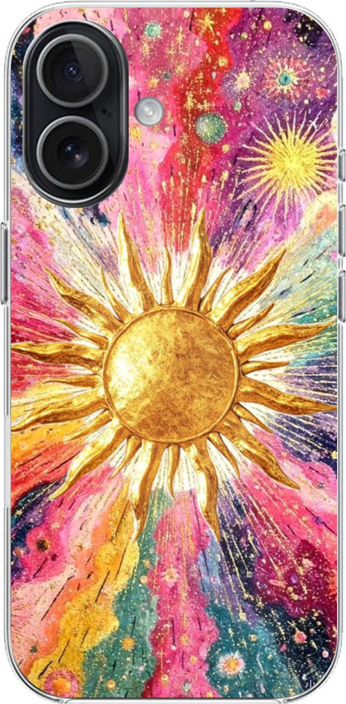 iPhone 17 Uyumlu Psikedelik Galaksi ve Güneş Desenli Baskılı Silikon Kılıf