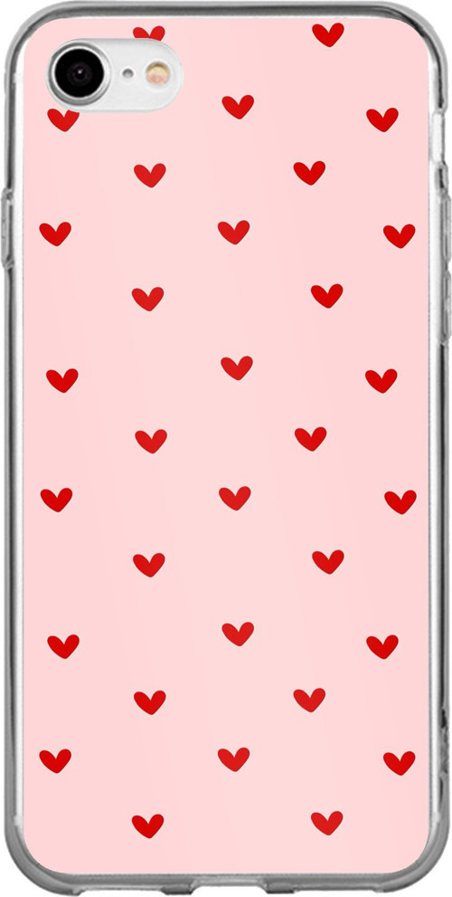 iPhone 6 - 6S Uyumlu Kırmızı Minik Kalpler Baskılı Silikon Kılıf