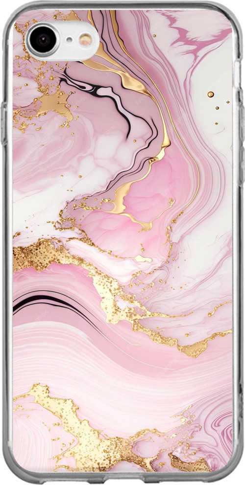 iPhone 6 - 6S Uyumlu Pembe Mermer Baskılı Silikon Kılıf