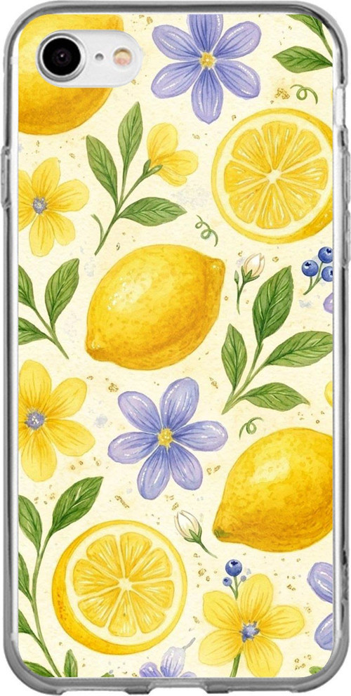 iPhone 6 - 6S Uyumlu Sulu Boya Limon ve Çiçek Desenli Baskılı Silikon Kılıf