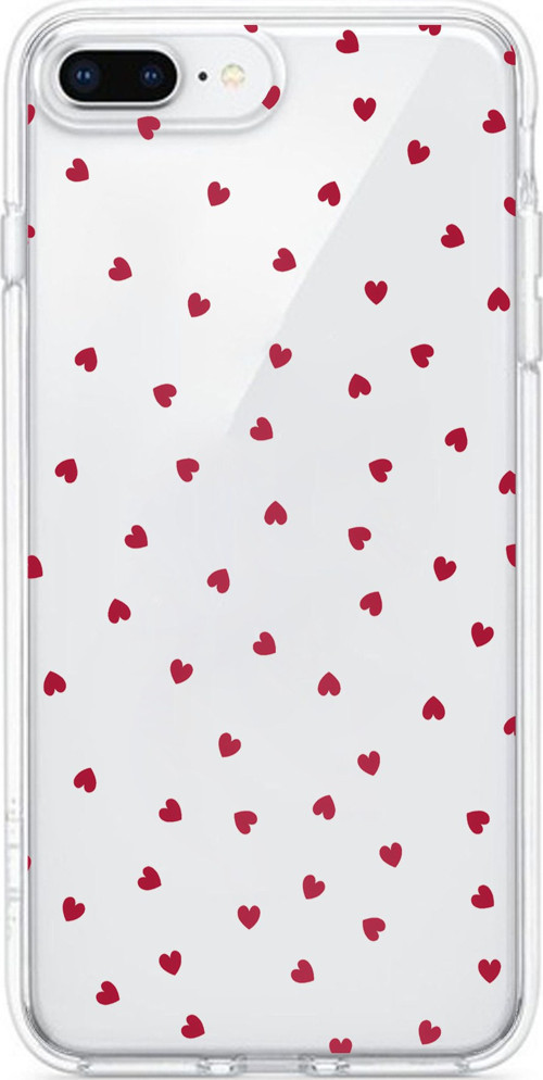 iPhone 7 PLUS-8 PLUS Uyumlu Kırmızı Kalpler Tasarımlı Baskılı Silikon Kılıf