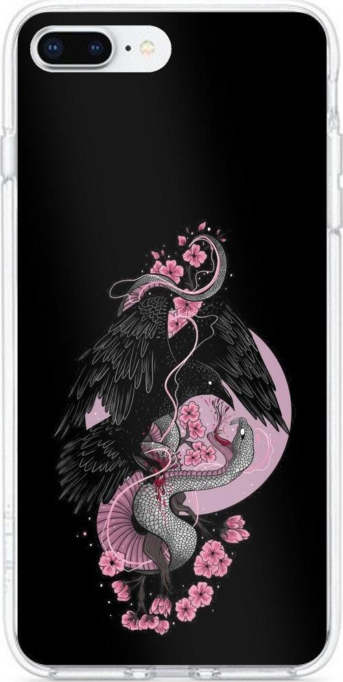 iPhone 7 PLUS-8 PLUS Uyumlu Pembe Siyah Yılan Baskılı Silikon Kılıf