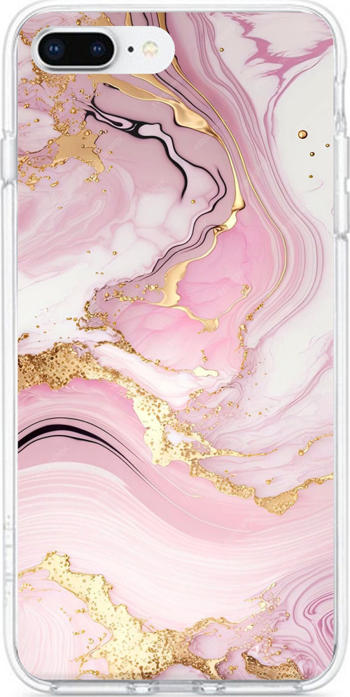 iPhone 7 PLUS-8 PLUS Uyumlu Pembe Mermer Baskılı Silikon Kılıf