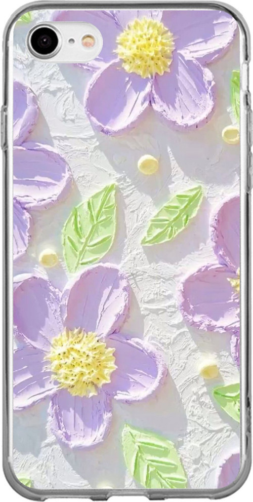 iPhone 7-8-SE 2020 Uyumlu Mor Papatyalar Sulu Boya Baskılı Silikon Kılıf