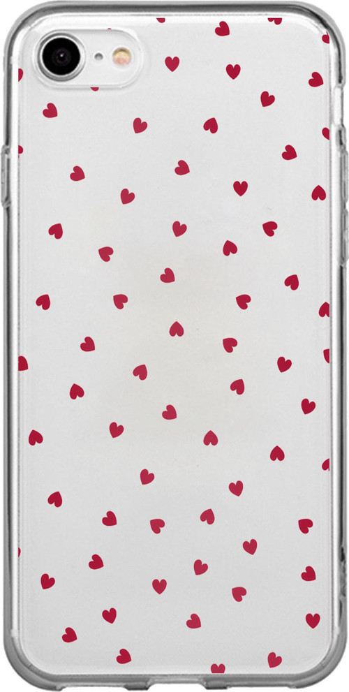 iPhone 7-8-SE 2020 Uyumlu Kırmızı Kalpler Tasarımlı Baskılı Silikon Kılıf