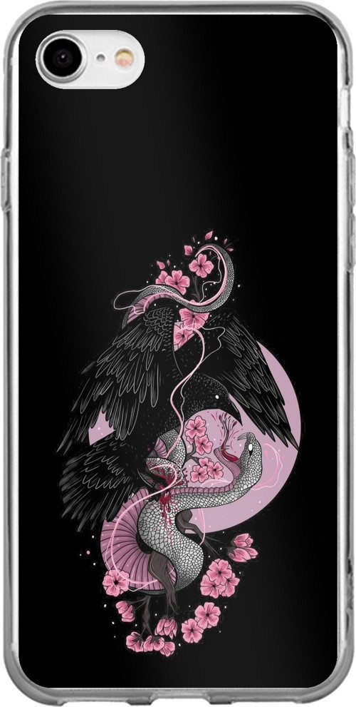 iPhone 7-8-SE 2020 Uyumlu Pembe Siyah Yılan Baskılı Silikon Kılıf
