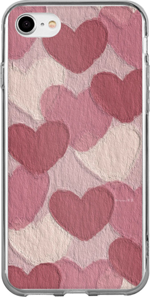 iPhone 7-8-SE 2020 Uyumlu Pastel Gül Kurusu ve Pembe Kalpli Baskılı Silikon Kılıf
