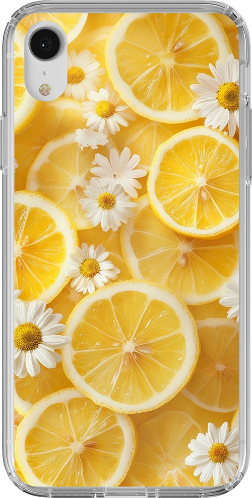 iPhone XR Uyumlu Limon Dilimleri ve Papatya Desenli Baskılı Silikon Kılıf