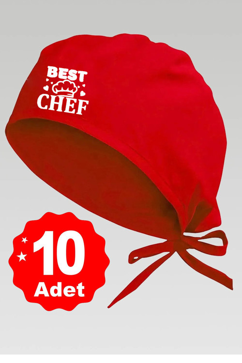 10Lu Mr. Chef Logo Basklılı Kırmızı Özel Tasarım Aşçı Ve Şef Bonesi