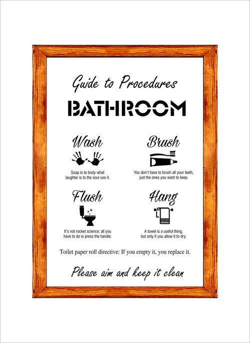 Banyo Duvar Dekoru Banyo Prosedürü Guide To Procedures Bathroom ,Beyaz Zeminli Ahşap Çerçeveli Tablo