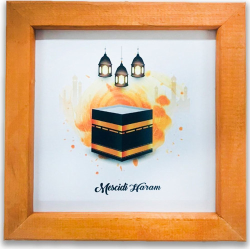 Ahşap Çerçeveli Mescidi Haram Dekoratif Tablo 21X21 Cm