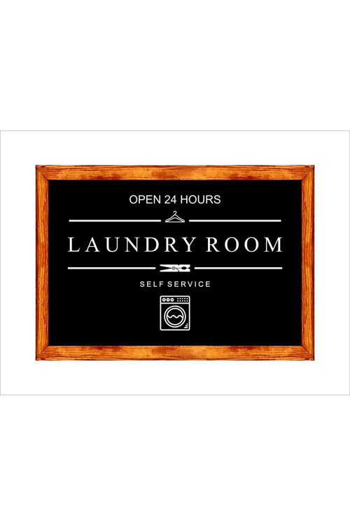 Duvar Dekoru Open Laundry Room Siyah Zeminli Banyo Çamaşırhane Dekoru ,Ahşap Çerçeveli Tablo