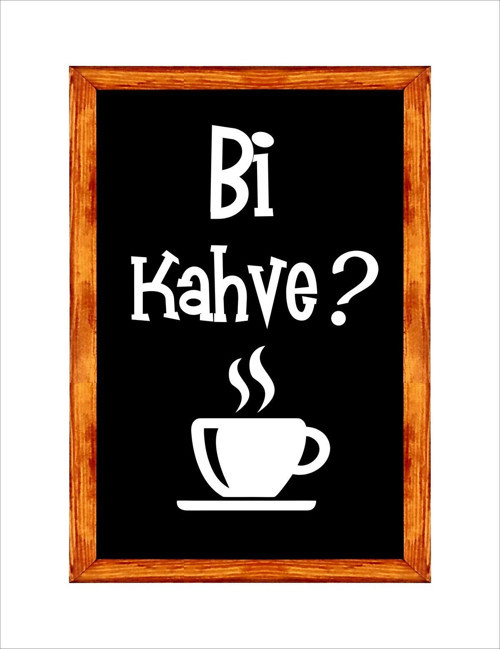 Mutfak Duvar Dekoru Kahve Köşesi Bi Kahve ,Siyah Zeminli Ahşap Çerçeveli Tablo