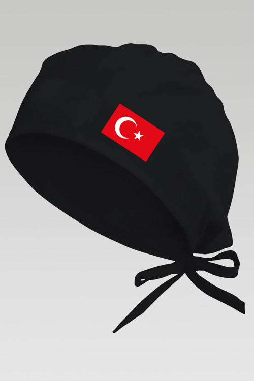 Türk Bayraklı Siyah Chef Bonesi | Özel Tasarım Aşçı Ve Şef Bonesi