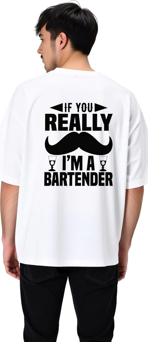 Bar Tender Tutum Yazısı Baskılı Erkek Oversize Tişört