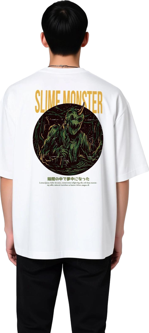 Erkek Oversize Baskılı Tişört Slime Monster Tasarımı Dijital Baskı Rahat Kesim Günlük Giyim Modern