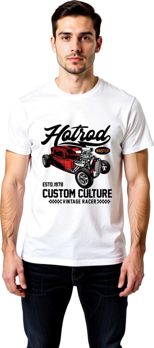 Erkek Hotrod Master Vintage Racer Baskılı Tişört %100 Pamuk Rahat Kesim Günlük Modern Şık Konforlu
