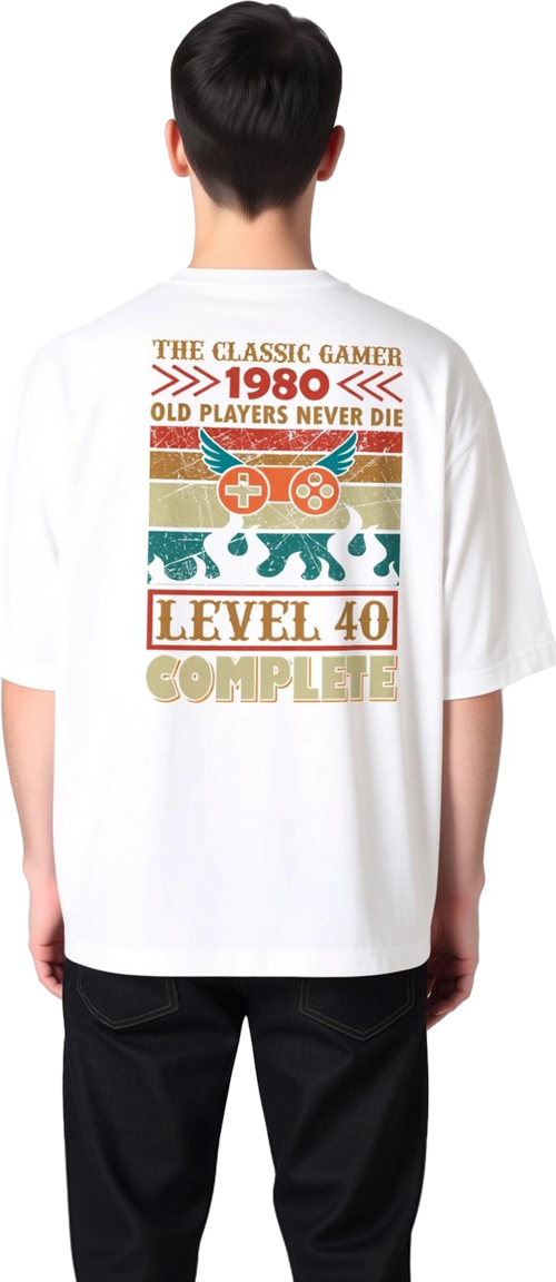 Erkek Oversize Oyun Temalı Baskılı Tişört Level Complete Retro Nostaljisi Rahat Kesim Günlük Modern