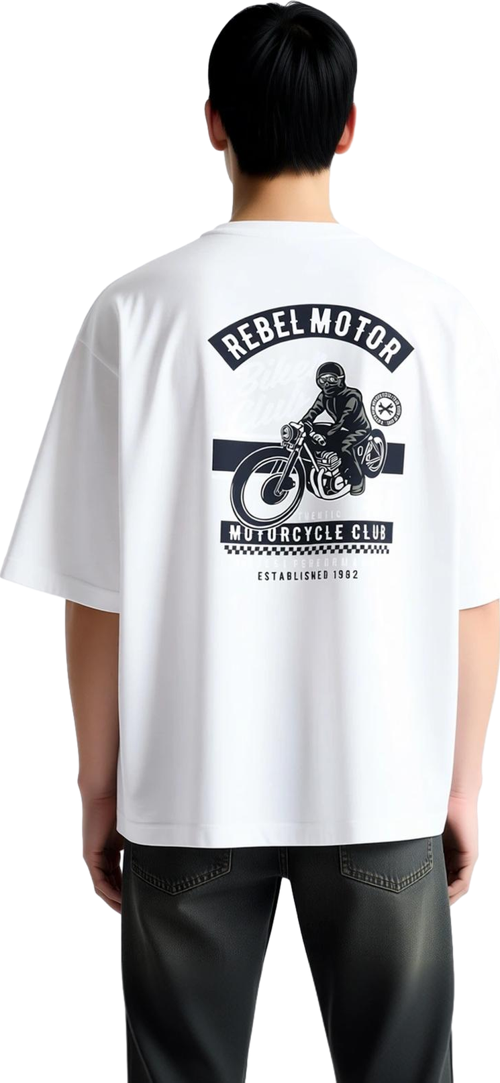 Erkek Oversize Motosiklet Kulübü Baskılı Kısa Kollu Tişört %100 Pamuk Rahat Kesim Günlük Modern