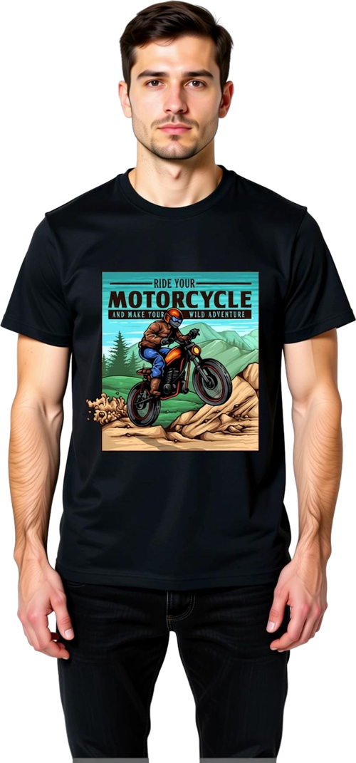 Motosiklet Macerası Sloganlı Baskılı Erkek Tişört