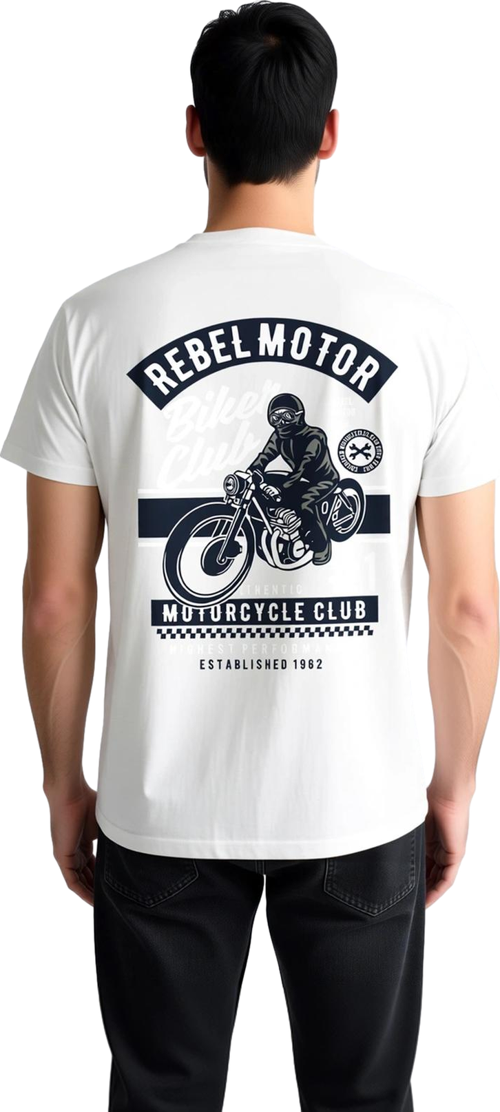 Erkek Motosiklet Kulübü Baskılı Pamuk Tişört Rebel Motor Tasarım Rahat Kesim Günlük Modern Şık Zarif