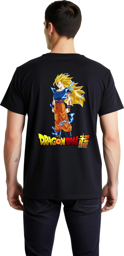 Erkek Anime Karakteri Baskılı Pamuklu Tişört Spiky Saçlı Kahramanı Enerjetik Duruş Dinamik Grafik