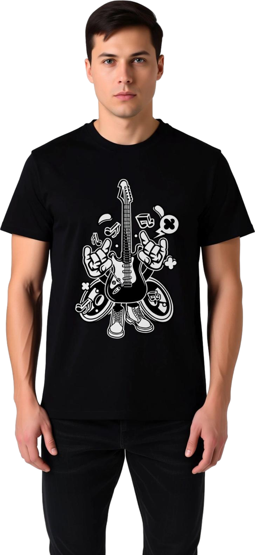 Erkek Tişört %100 Pamuk Gitar Müzik Rock Sanat Baskı Yuvarlak Yaka Kısa Kol Konforlu Kesim Günlük