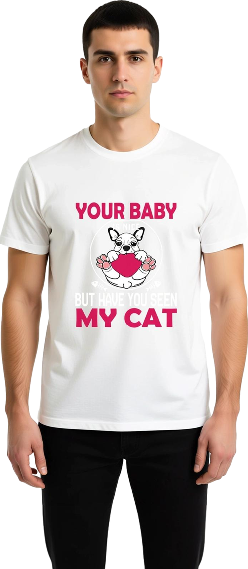 Erkek %100 Pamuk Kedi Baskılı Grafik Tişört Kısa Kol Yuvarlak Yaka Evcil Hayvan Sevgisi Mizah