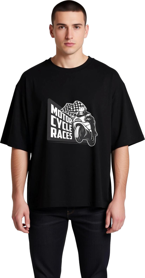 Erkek Oversize Motorsiklet Yarışları Vintage Baskılı Tişört Retro Grafik Tasarım Rahat Kesim Günlük